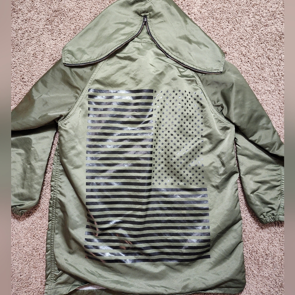 Flagstuff Japan Green Nylon Satib Wind Resistant American Flag Bomber Jacket